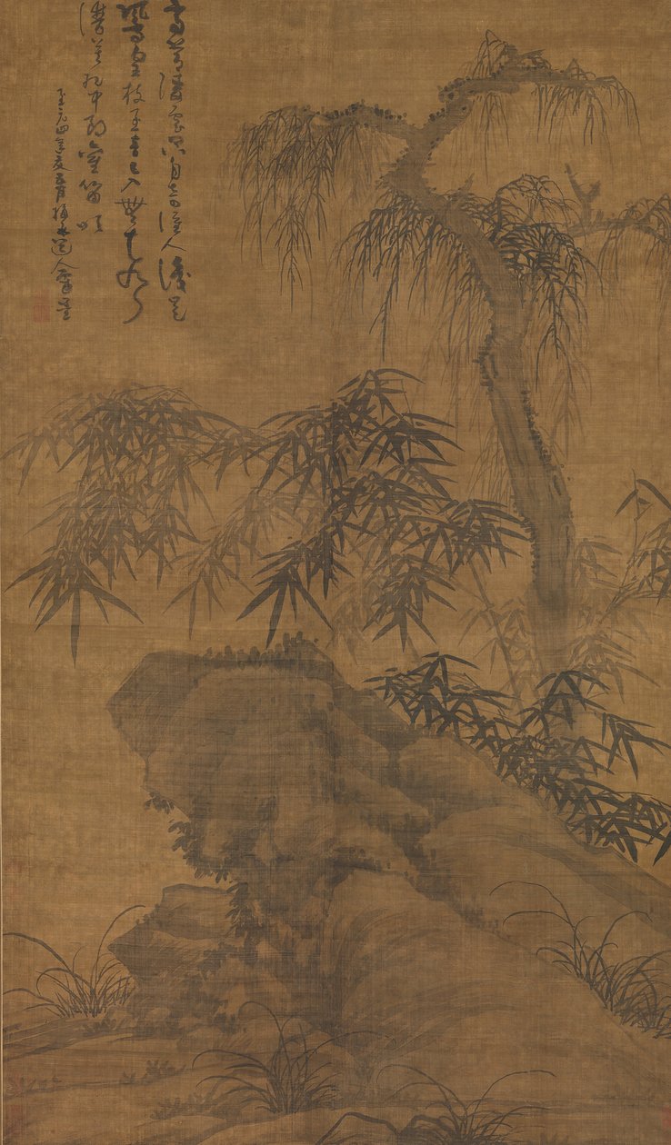 Bambus, starý strom a skála z roku 1338. od Wu Zhen