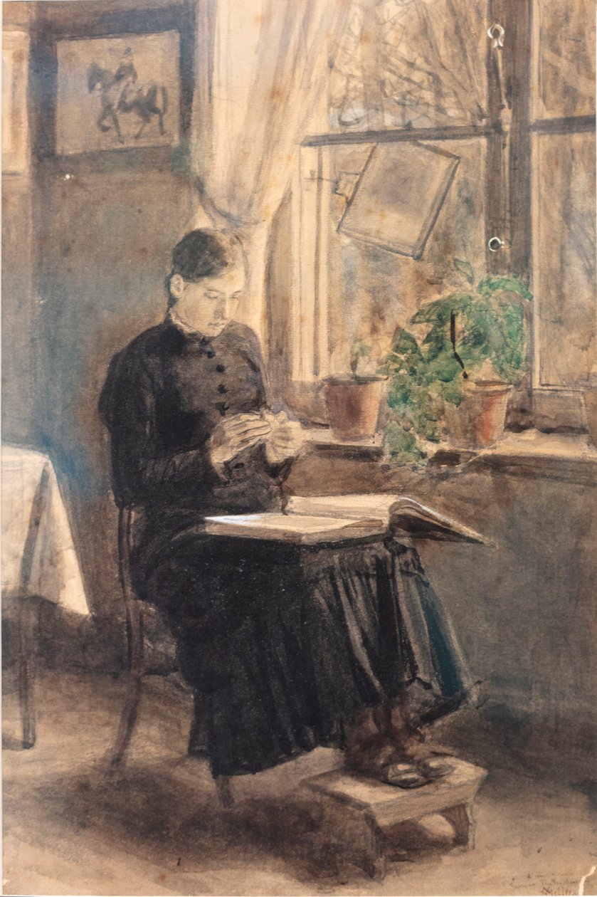 Dámská krajkářka (La Dentellière) (akvarel) od Xavier Mellery