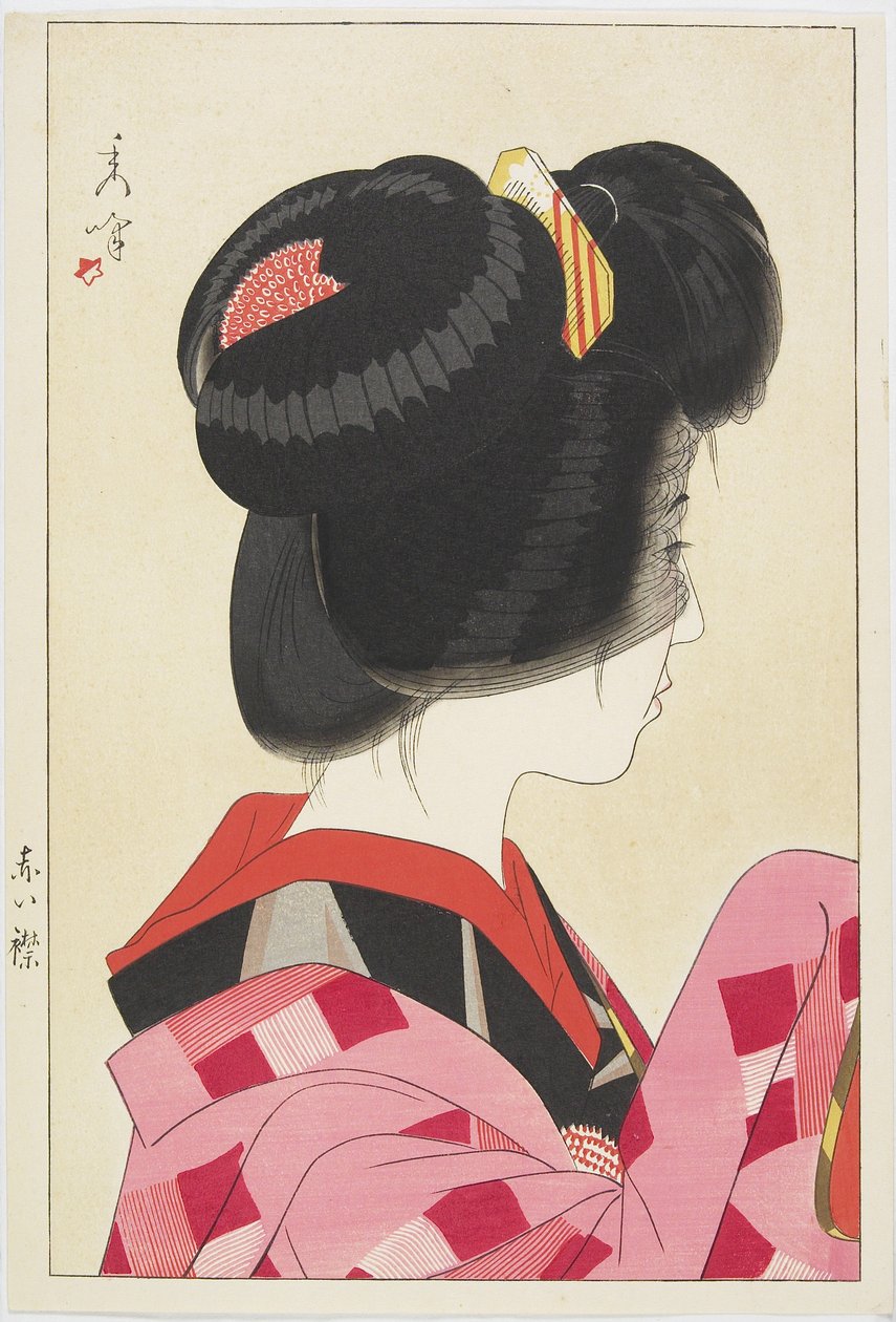 Červený límec, 1928 (barevný dřevořez) od Yamakawa Shuho