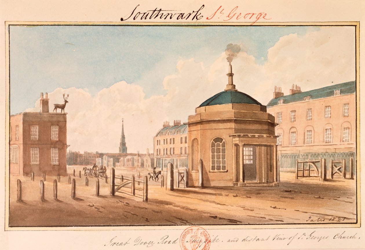 Turnpike na Great Dover Road, Southwark, Londýn, 1825 od Yates