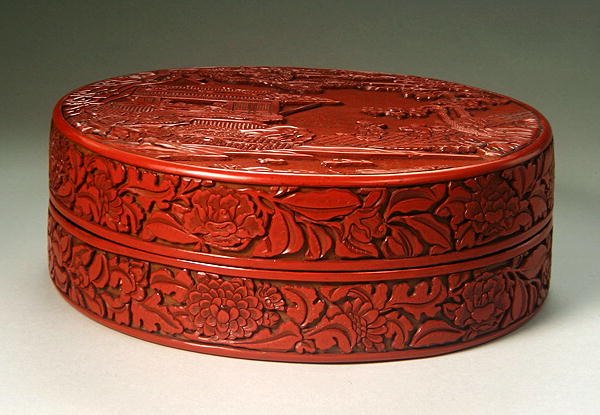 Vyřezávaná kruhová cinabarská krabice a kryt (lakované dřevo) (viz také 272181 a 272182) od Yuan Dynasty Chinese School