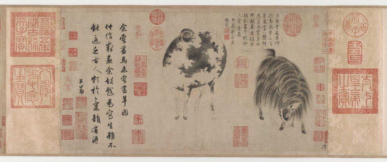 Ovce a kozy, dynastie Yuan, cca 1300 (inkoust na papíře) od Zhao Mengfu Chao Meng Fu or