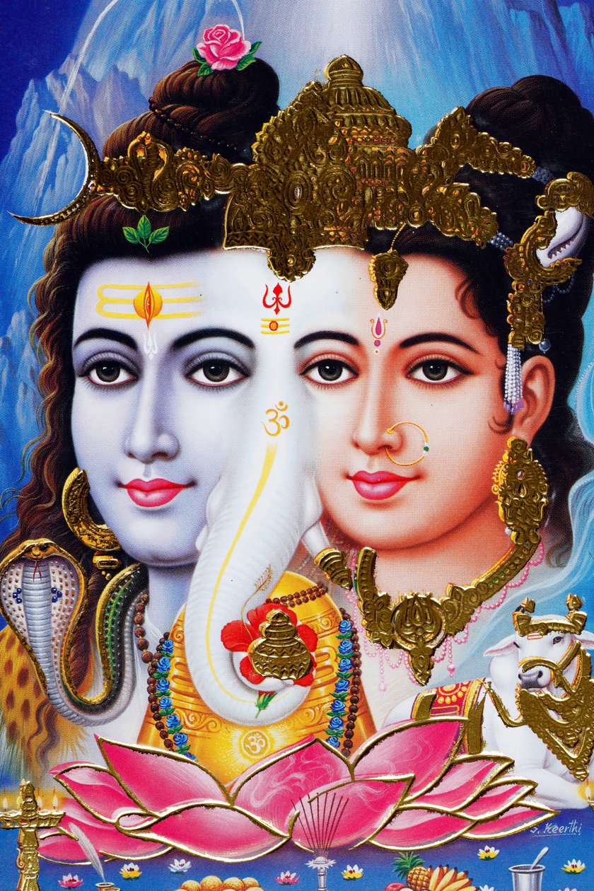 Hinduistický bůh Šiva a bohyně Parvathi. od . .
