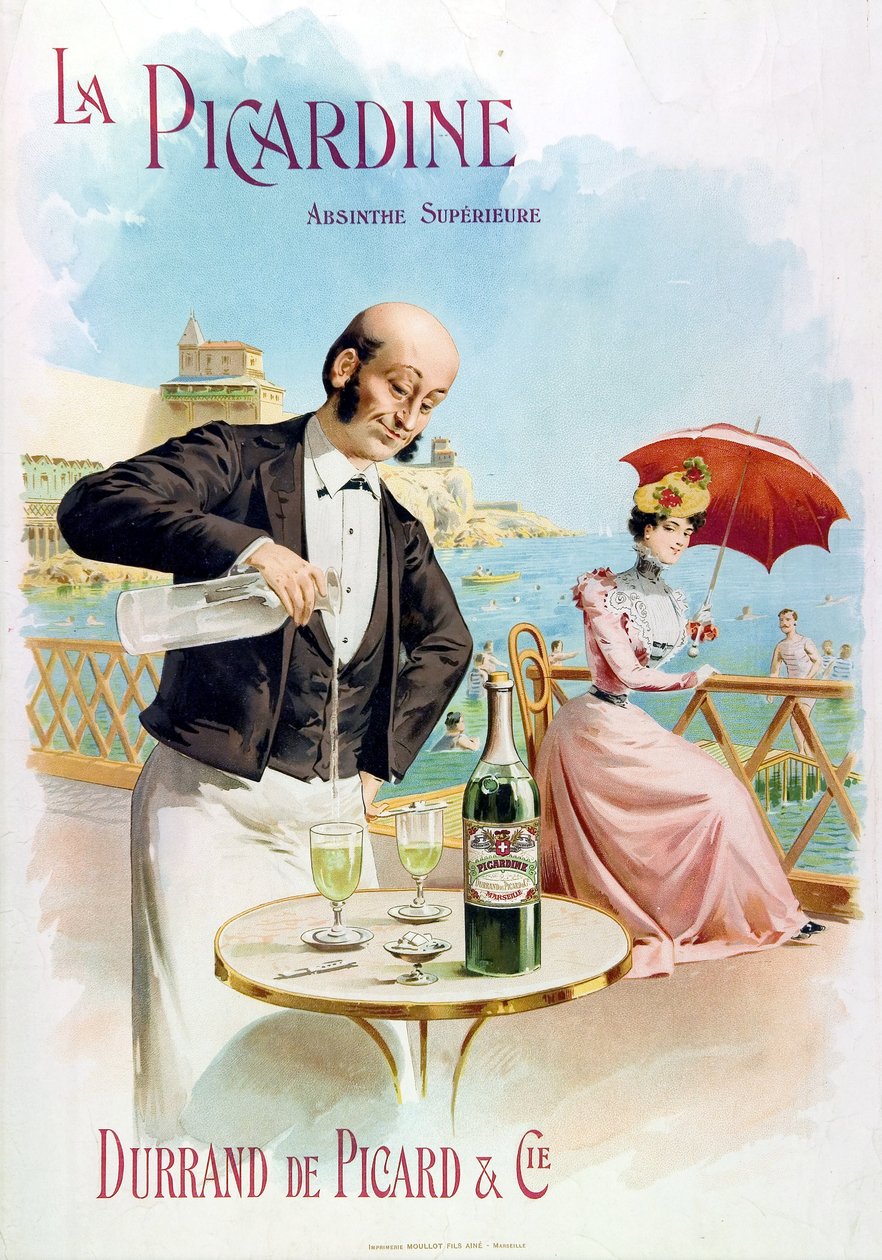 Číšník v kavárně připravuje sklenici absinthu od Frederick (attr. to) Barnard