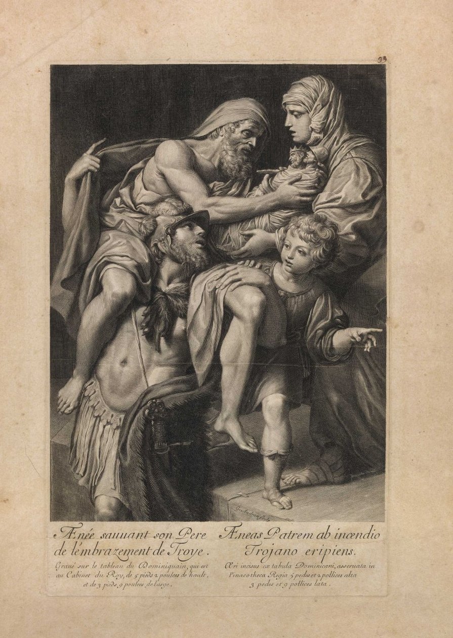 Aeneas zachránil svého otce Anchises před spálením Tróje od Domenichino