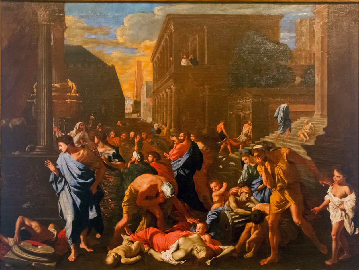 Filištíni napadeni morem ve městě Ašdod. od after Nicolas Poussin