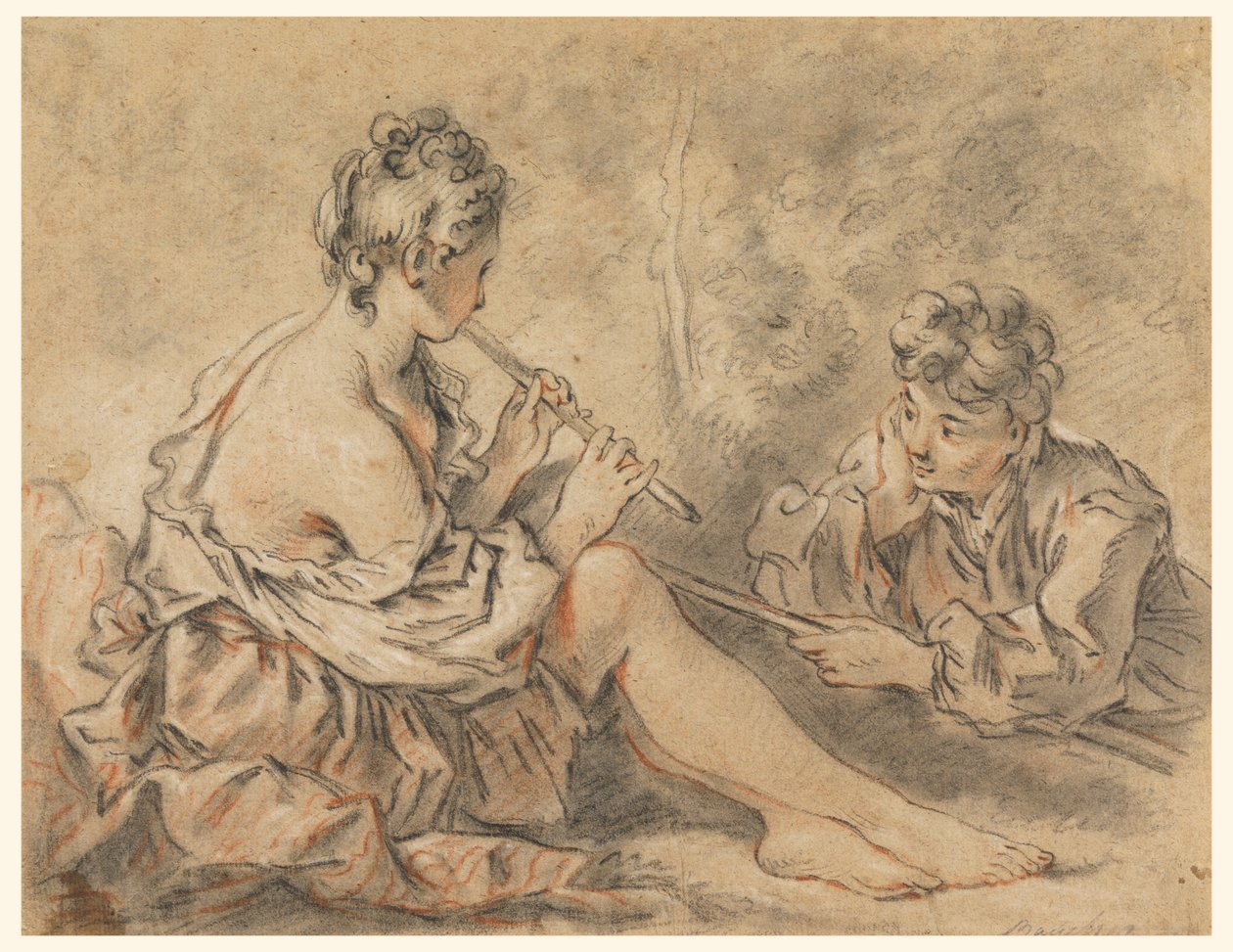 Shepherdess Piping to a Shepherd od after Francois Boucher