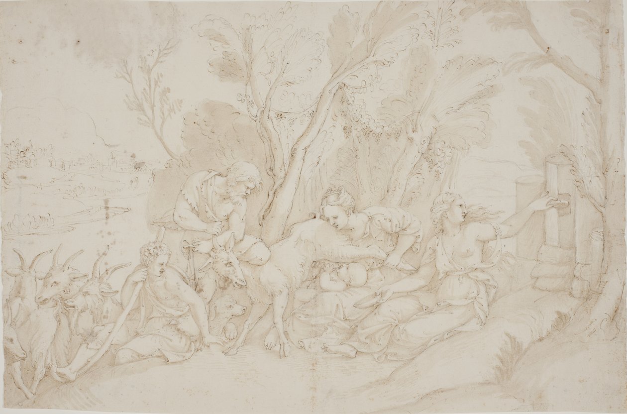 Jupiter kojený kozou Amaltheou od after Giulio Romano