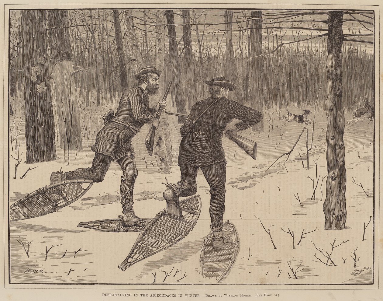 Sledování jelenů v Adirondacks v zimě od after Winslow Homer