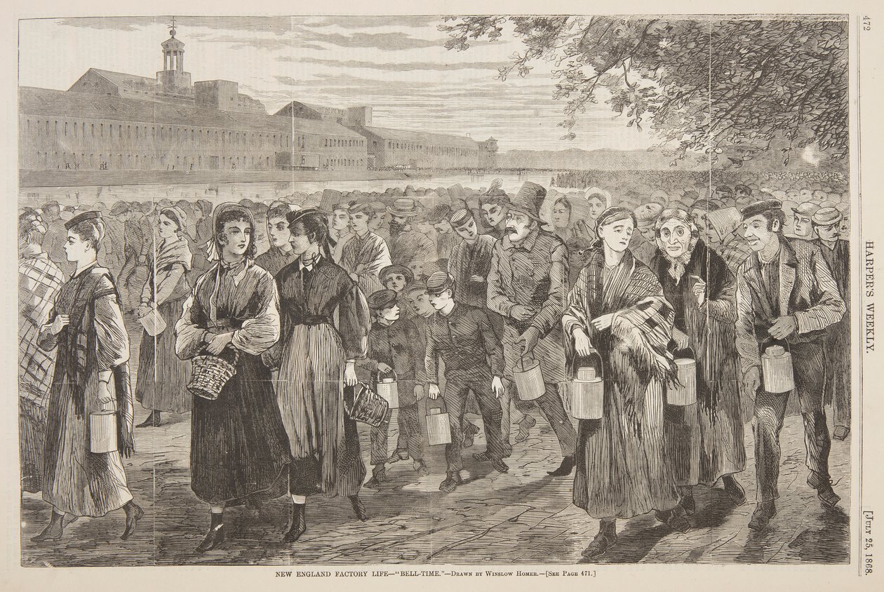 New England Factory Life - "Bell-Time" od after Winslow Homer