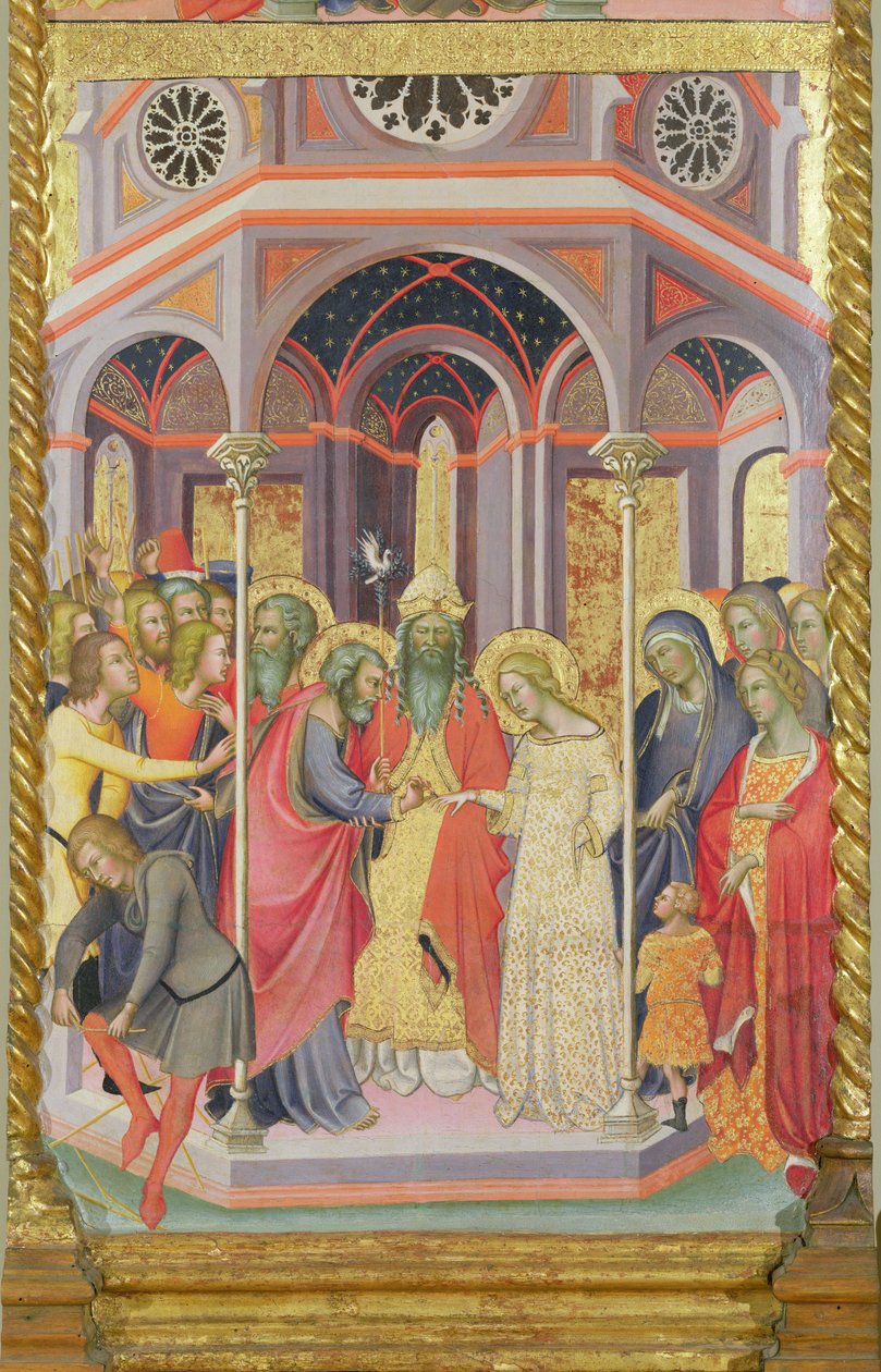 Triptych Korunovace Panny Marie, levé křídlo zobrazující sňatek Panny Marie od also Manfredi de Battilori Bartolo di Fredi