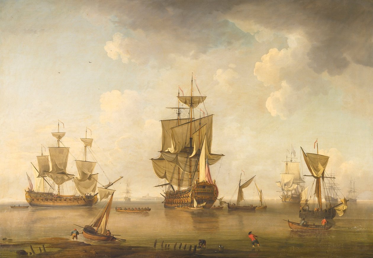 Muži války v přístavu od attributed to Charles Brooking