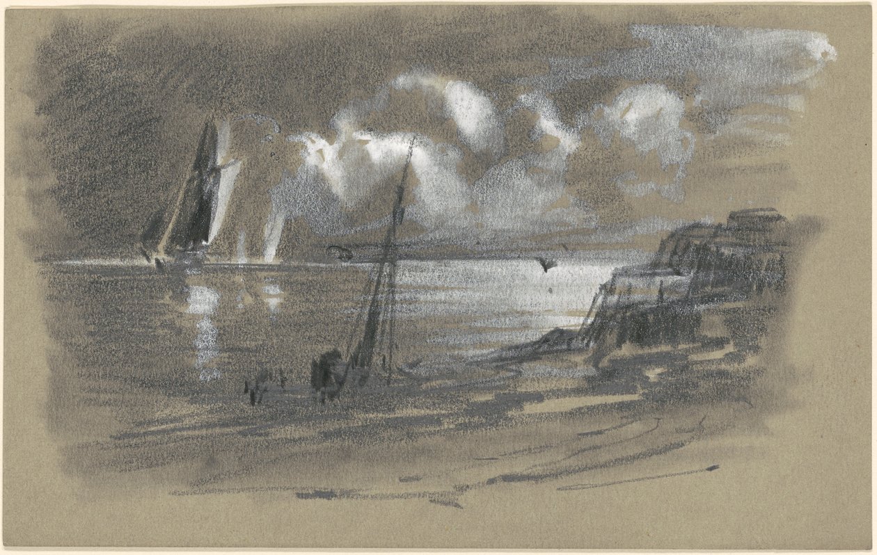 Seacoast by Moonlight [recto] od attributed to Edward Moran
