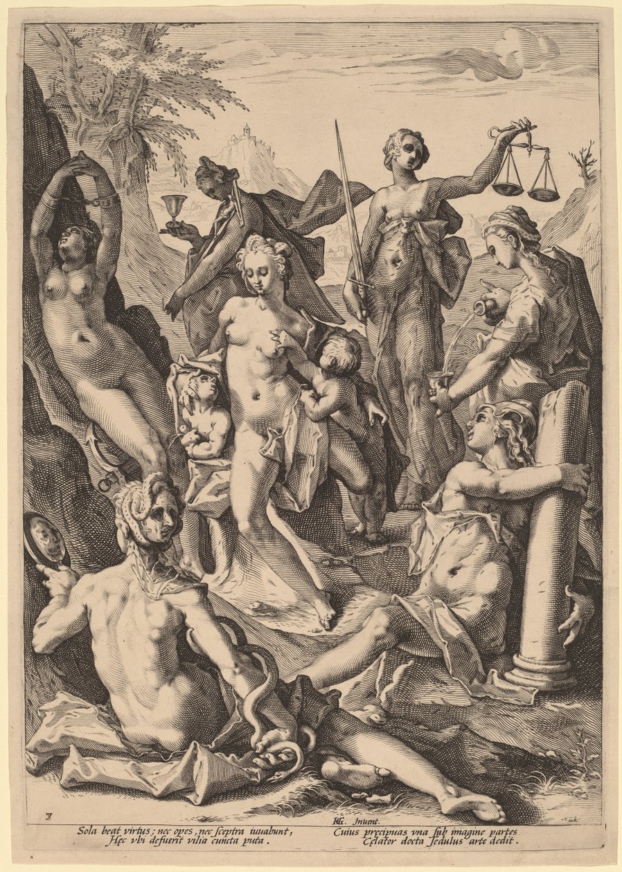 Sedm ctností od attributed to Jacob Matham, after Hendrik Goltzius