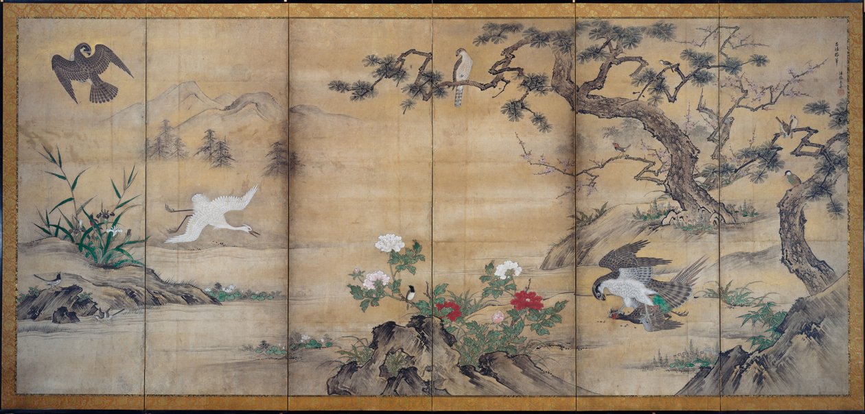 Ptáci a květiny od attributed to Kano Shōei