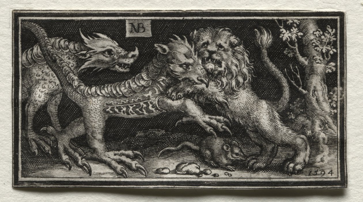 Lev bojující se dvěma bestiemi od attributed to Tobias Stimmer