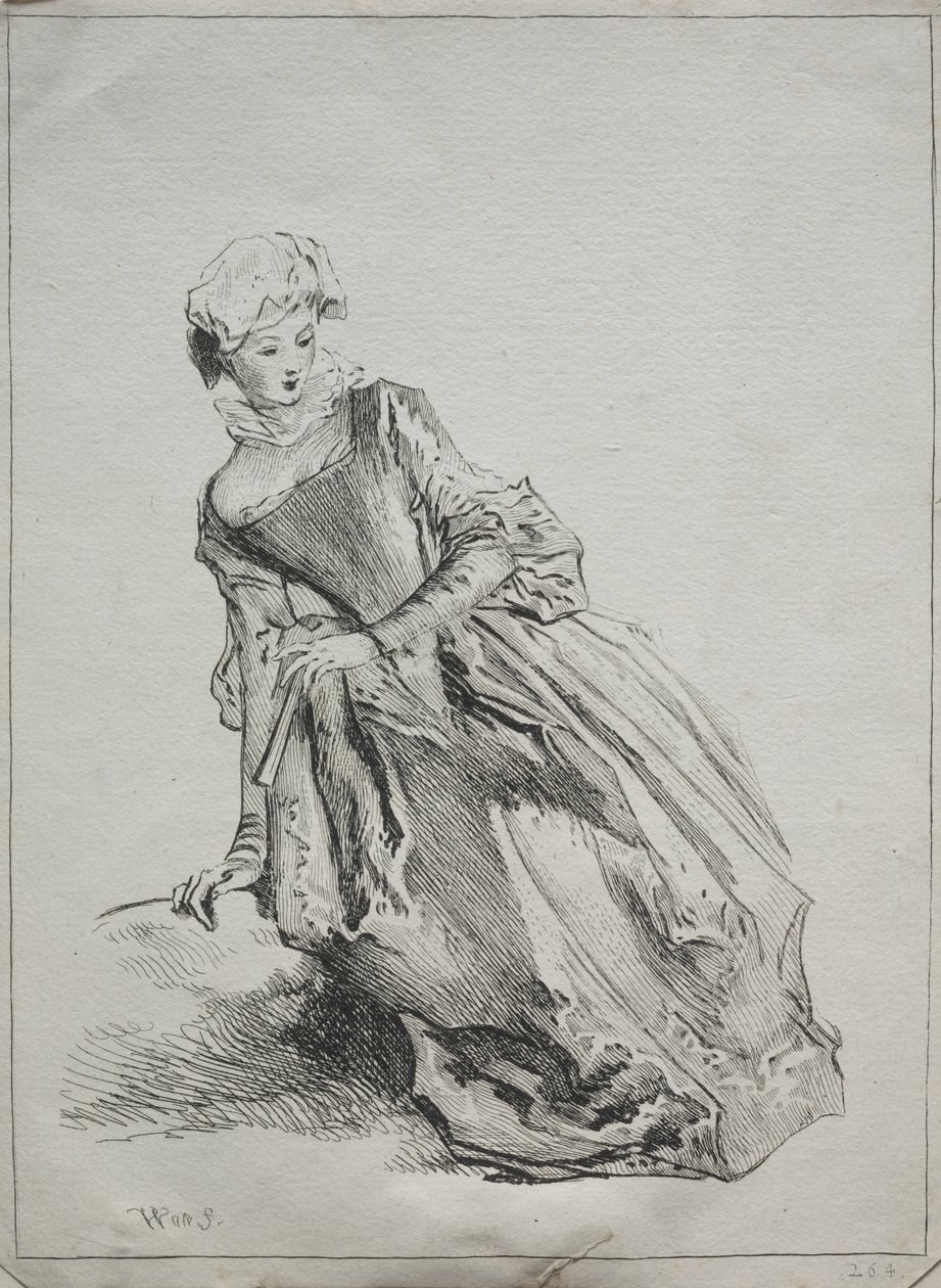 Žena sedí od copy after Jean Antoine Watteau