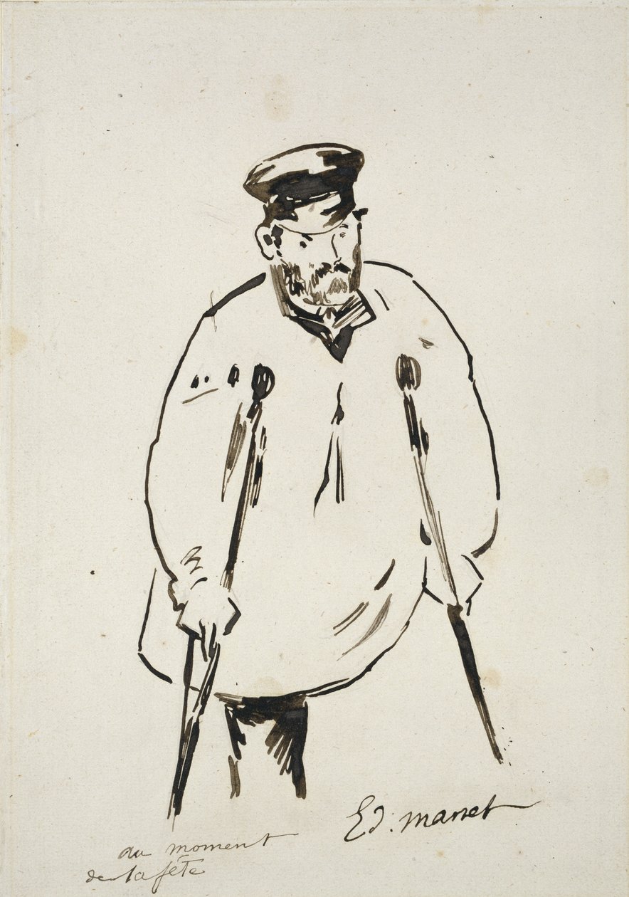 Muž o berlích (grafit s rákosovým perem a černým inkoustem na bílém papíře s jemnou texturou) od Édouard Manet