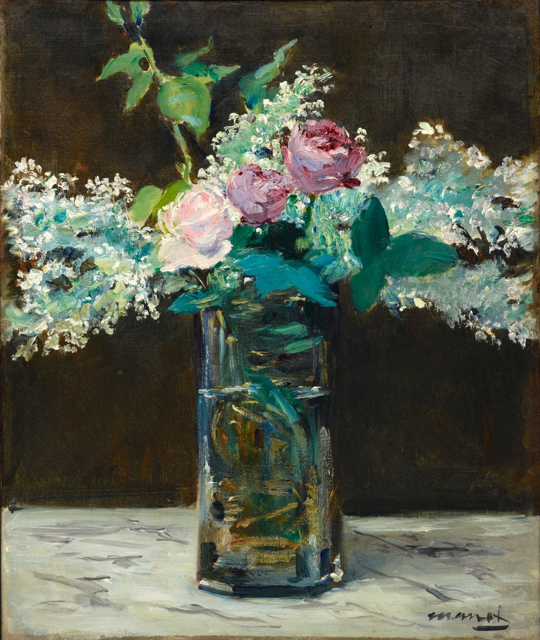 Váza s bílým šeříkem a růžemi od Édouard Manet