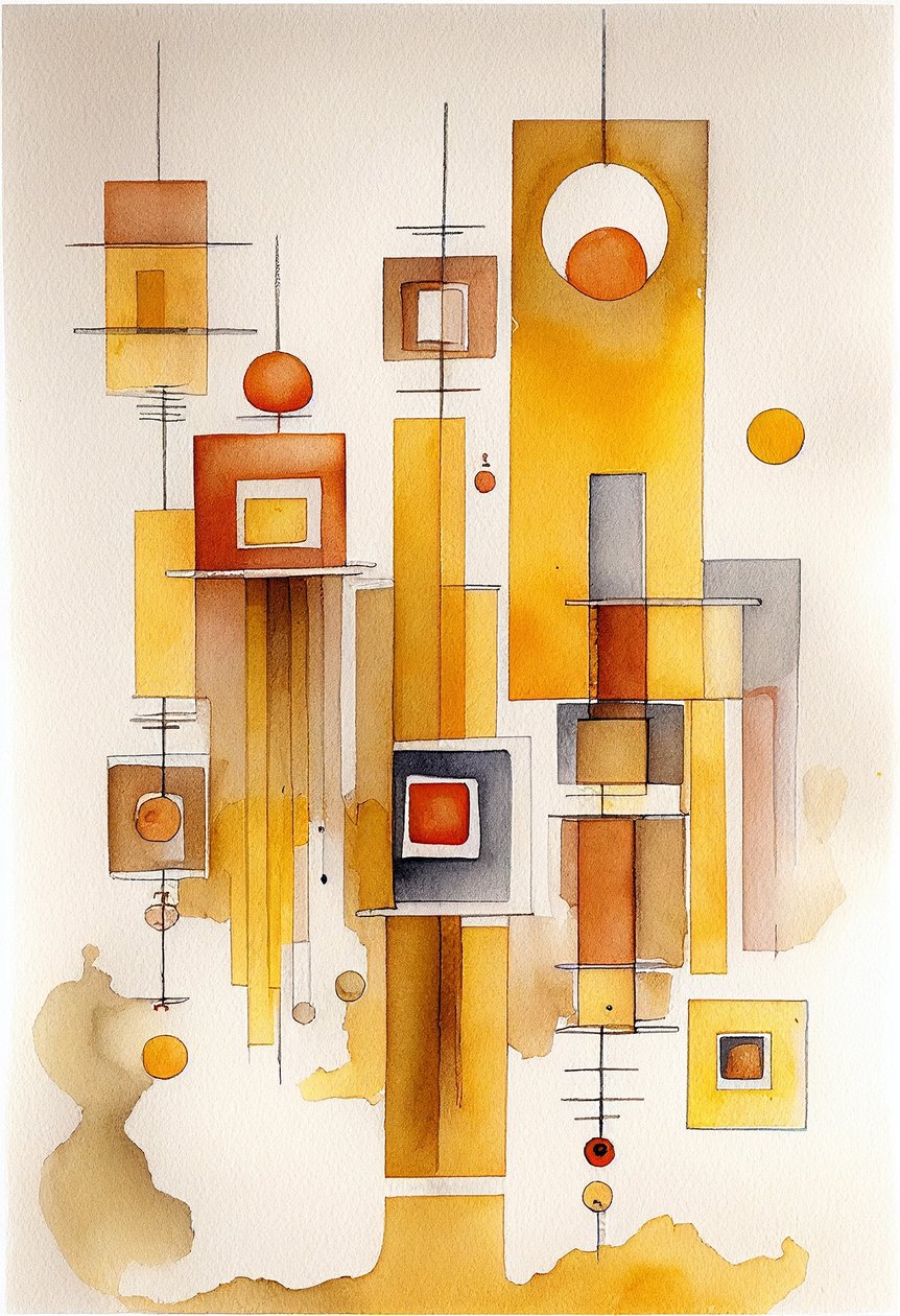 Abstraktní akvarel, geometrická abstrakce od F. Abderrahim