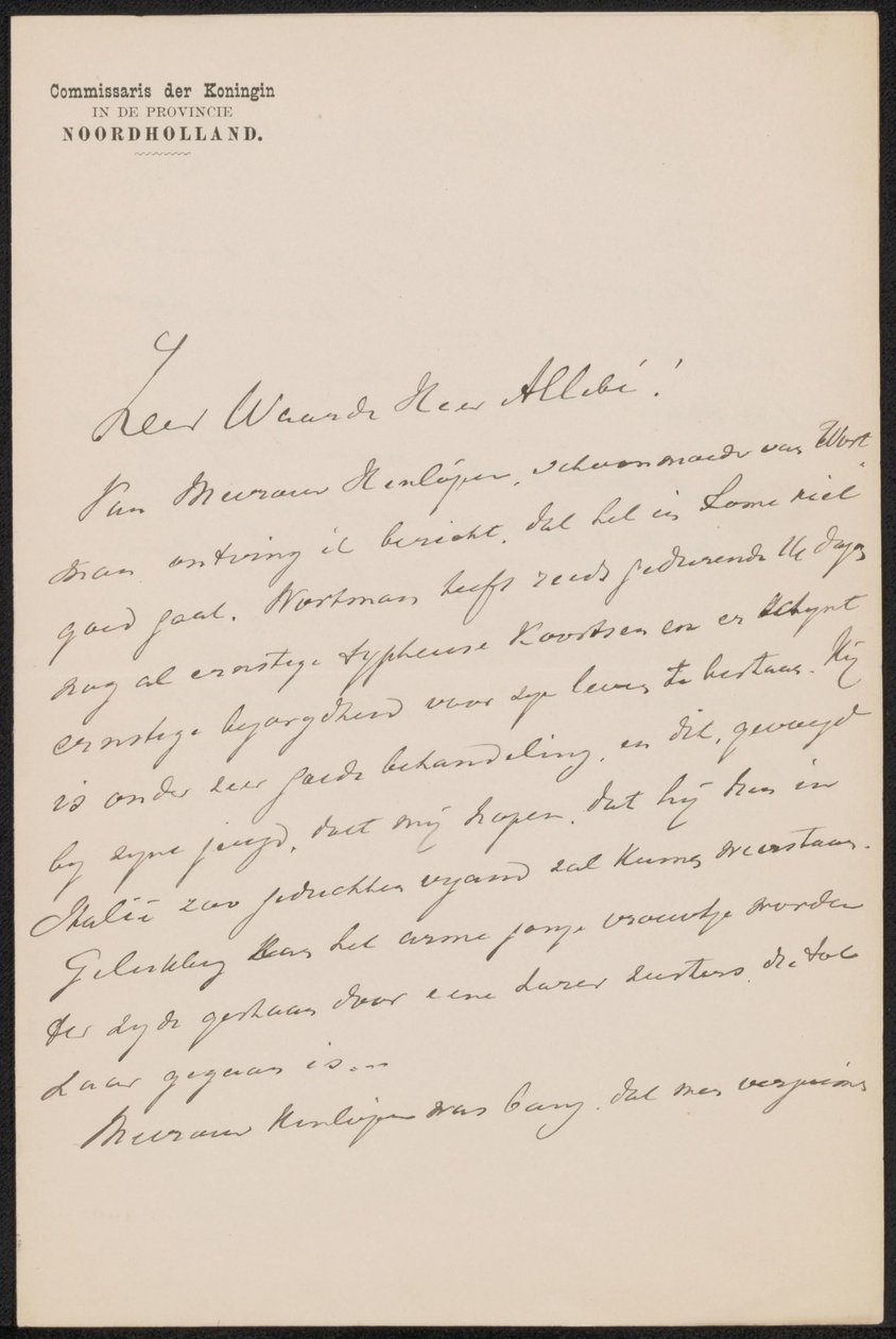 Dopis Augustu Allebému od jonkheer Gijsbert van Tienhoven
