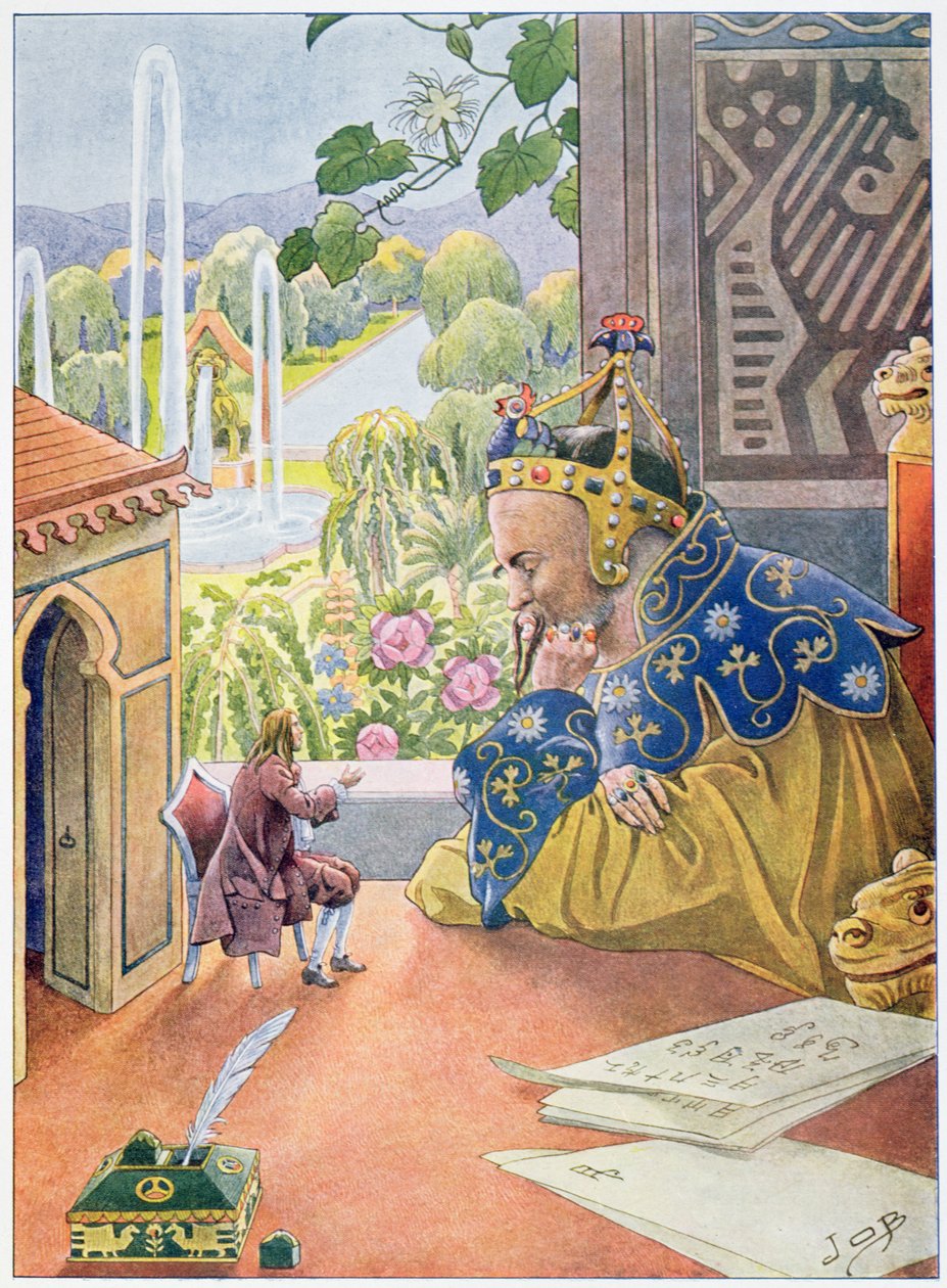 Gulliver popisuje systém vlády v Anglii králi z Brobdingnagu kolem roku 1900 od Jacques Marie Gaston Onfray de Breville (Job)