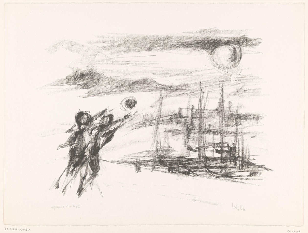 Lidé na nábřeží s loděmi od unknown (signed by artist)