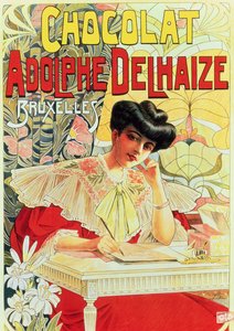 Plakát s reklamou na čokoládu Adolphe Delhaize, kolem roku 1900