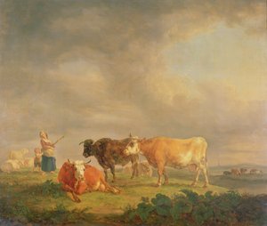 Pastva dobytka v krajině, kolem roku 1820 (panel)