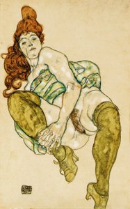 Ženský akt zapínající pravou nohu, 1917