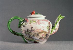 Longton Hall čajová konvice, cca 1755 (porcelán)