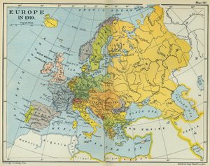 Mapa Evropy v roce 1910 (barevné lito)