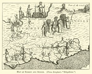 Mapa Surrey a Sussexu