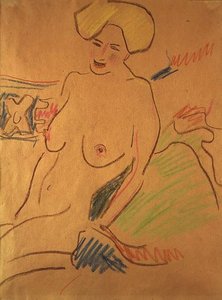 Sedící akt, kolem roku 1907 (křídy na papíře)
