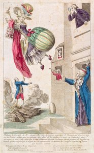 Kreslený zesměšňující módu a balonování, c.1783-4