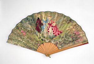 Ventilátor, cca 1870-1900 (dřevo, hedvábí, len, mosaz)