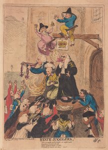 Státní kejklíři, hospoda. 1788 (ručně kolorovaná rytina)