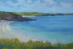 Thurlestone Beach, klidný letní den, 2016, olej.