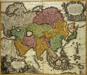Mapa Asie, Norimberk, kolem roku 1730