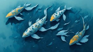 malba inkoustem: Koi-Karpfish_blue_02