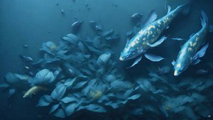 malba inkoustem: Koi-Karpfish_blue_04