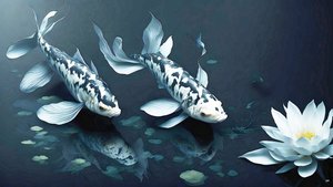 malba inkoustem: Koi-Karpfish_white marble_02