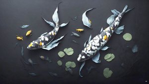 malba inkoustem: Koi-Karpfish_white marble_05