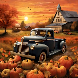 vintage pickup na podzimní večer při západu slunce 1