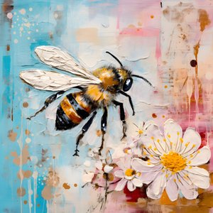 ilustrace včely technikou pastelového impasto oleje 2