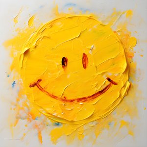 žlutý smajlík namalovaný impasto 1