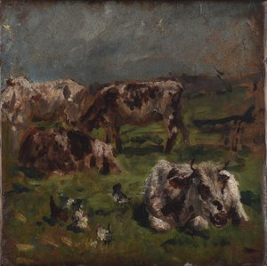 Krávy a kuřata, kolem roku 1880