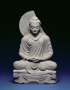 Sedící Buddha, Gandhara, 1.-3. století našeho letopočtu (břidlice)