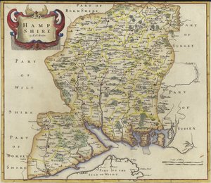Mapa Hampshire (barevná rytina)