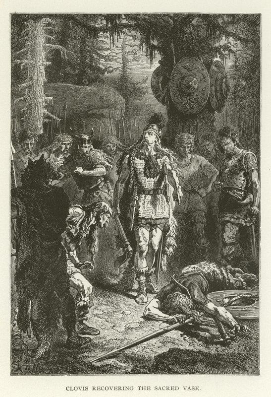 Clovis získává posvátnou vázu (rytina) od (after) American School